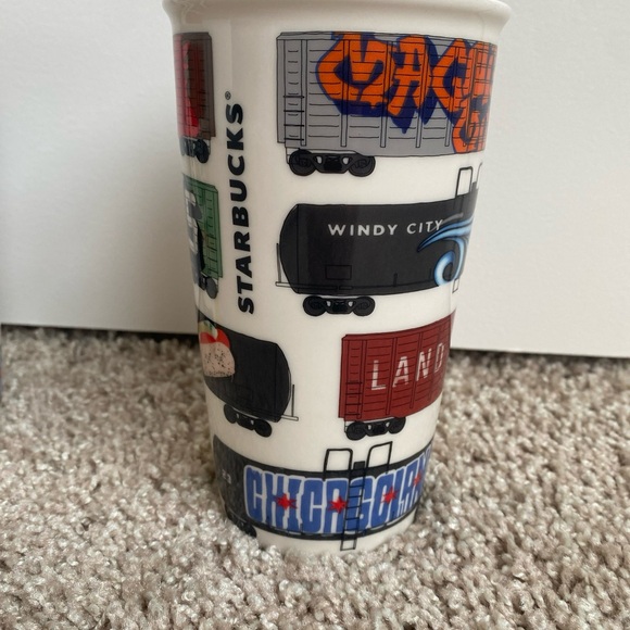 Starbucks Chicago Illinois Graffiti Railroad Train Cars Coffee Tumbler Mug Cup - Picture 3 of 6